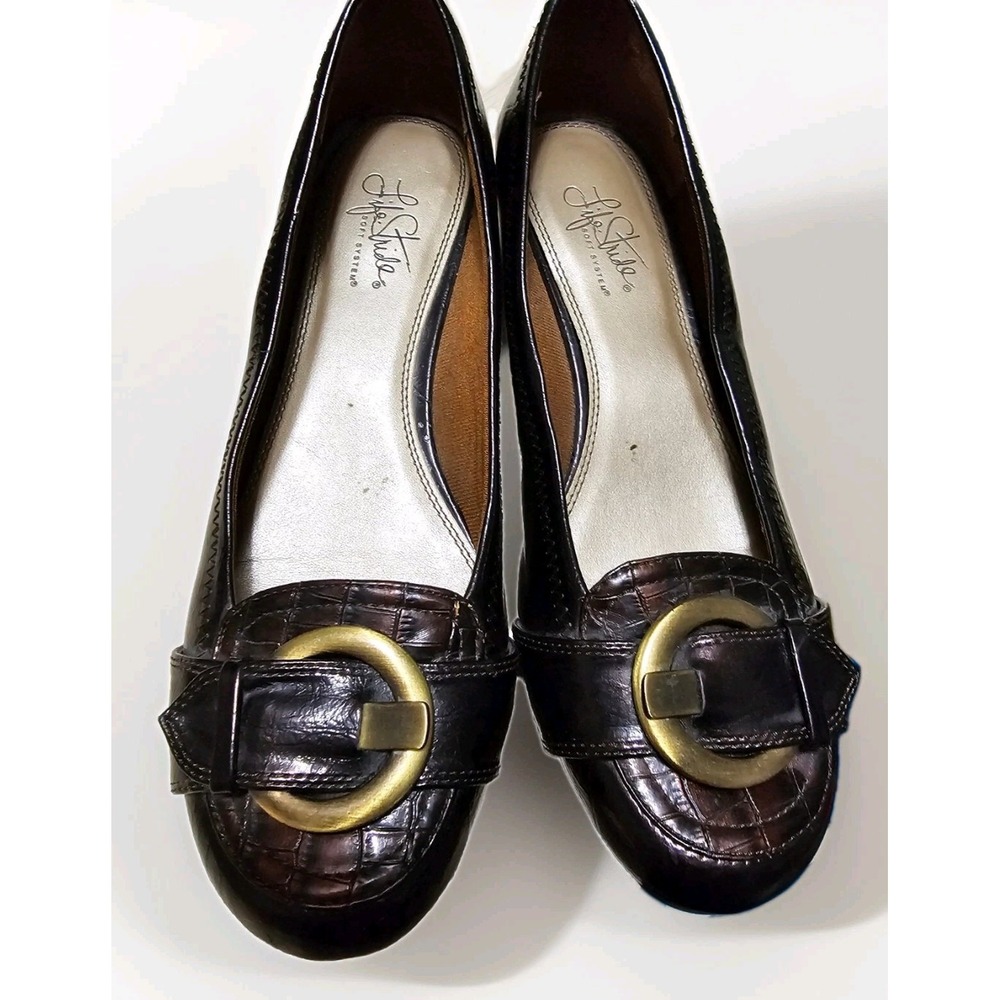 Big Buckle Ballet Flats Fall Brown Sz 10 Cushioned Preppy Dark Fairy H07